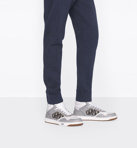 B27 High-Top Sneaker • Gray and White Smooth Calfskin with Beige and Black Dior Oblique Jacquard