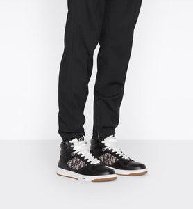 B27 High-Top Sneaker • Black Smooth Calfskin with Beige and Black Dior Oblique Jacquard