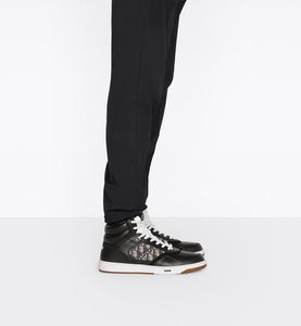 B27 High-Top Sneaker • Black Smooth Calfskin with Beige and Black Dior Oblique Jacquard
