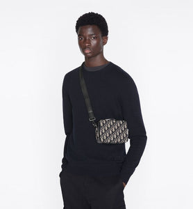 Pouch with Shoulder Strap • Beige and Black Dior Oblique Jacquard