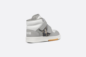 B27 Baby High-Top Sneaker • Gray and White Smooth Calfskin with Beige and Black Dior Oblique Jacquard