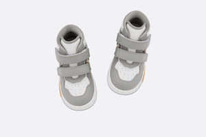 B27 Baby High-Top Sneaker • Gray and White Smooth Calfskin with Beige and Black Dior Oblique Jacquard