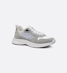 B25 Runner Sneaker • Gray Suede and White Technical Mesh with Blue and White Dior Oblique Canvas