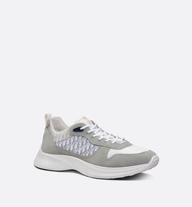 B25 Runner Sneaker • Gray Suede and White Technical Mesh with Blue and White Dior Oblique Canvas