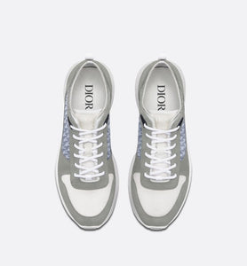 B25 Runner Sneaker • Gray Suede and White Technical Mesh with Blue and White Dior Oblique Canvas