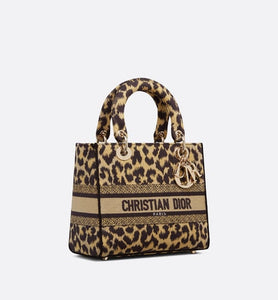 Medium Lady D-Lite Bag • Beige Multicolor Mizza Embroidery