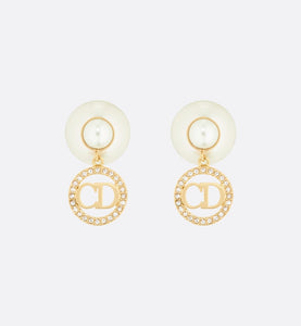 Dior Tribales Earrings • Gold-Finish Metal with White Resin Pearls and Silver-Tone Crystals