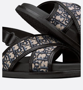 Baby Sandal • Deep Blue Calfskin and Dior Oblique Canvas