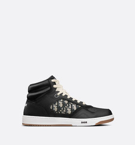 B27 High-Top Sneaker • Black Smooth Calfskin with Beige and Black Dior Oblique Jacquard