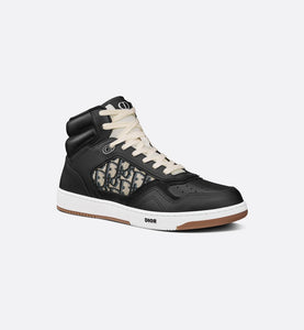B27 High-Top Sneaker • Black Smooth Calfskin with Beige and Black Dior Oblique Jacquard