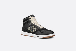 B27 High-Top Sneaker • Black Smooth Calfskin with Beige and Black Dior Oblique Jacquard