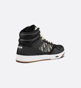 B27 High-Top Sneaker • Black Smooth Calfskin with Beige and Black Dior Oblique Jacquard
