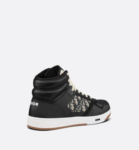 B27 High-Top Sneaker • Black Smooth Calfskin with Beige and Black Dior Oblique Jacquard