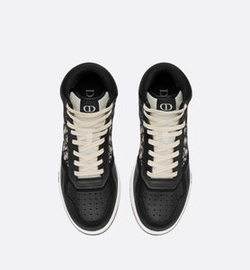 B27 High-Top Sneaker • Black Smooth Calfskin with Beige and Black Dior Oblique Jacquard
