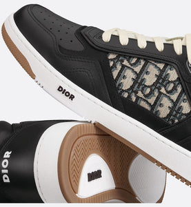 B27 High-Top Sneaker • Black Smooth Calfskin with Beige and Black Dior Oblique Jacquard