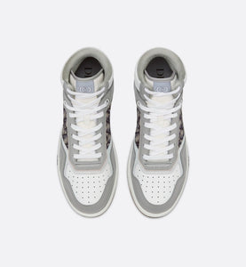 B27 High-Top Sneaker • Gray and White Smooth Calfskin with Beige and Black Dior Oblique Jacquard