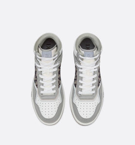 B27 High-Top Sneaker • Gray and White Smooth Calfskin with Beige and Black Dior Oblique Jacquard