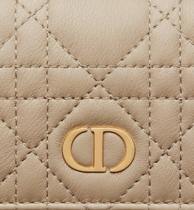 Dior Caro XS Wallet • Sand-Colored Supple Cannage Calfskin