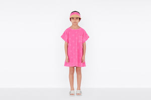 Kid's A-Line Dress • Fuchsia Pink Velvet Jersey Jacquard with 'CD' Motif