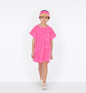 Kid's A-Line Dress • Fuchsia Pink Velvet Jersey Jacquard with 'CD' Motif
