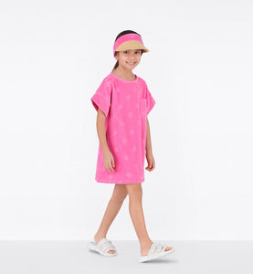 Kid's A-Line Dress • Fuchsia Pink Velvet Jersey Jacquard with 'CD' Motif