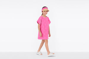 Kid's A-Line Dress • Fuchsia Pink Velvet Jersey Jacquard with 'CD' Motif