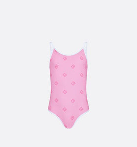 Kid's One-Piece Swimsuit • Pink 'CD' Printed Technical Fabric