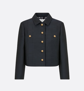 Cropped Jacket • Navy Blue Wool and Silk