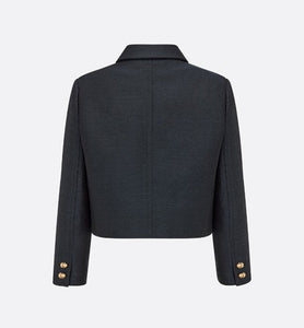 Cropped Jacket • Navy Blue Wool and Silk