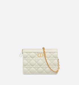 Dior Caro Zipped Pouch with Chain • Latte Supple Cannage Calfskin