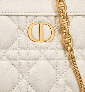 Dior Caro Zipped Pouch with Chain • Latte Supple Cannage Calfskin