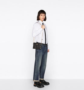 Dior Caro Zipped Pouch with Chain • Latte Supple Cannage Calfskin