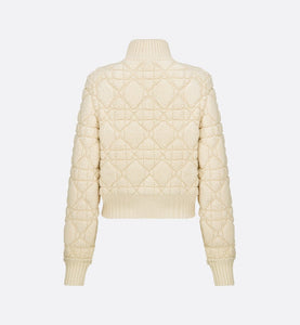 Macrocannage Zipped Cardigan • White Technical Wool and Cashmere Knit