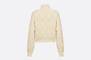 Macrocannage Zipped Cardigan • White Technical Wool and Cashmere Knit