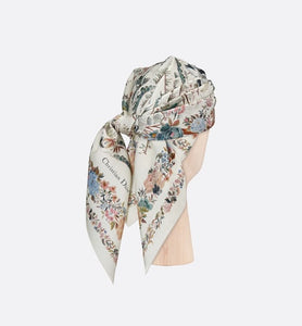 Dior Jardin d'Hiver 90 Square Scarf • White Multicolor Silk Twill