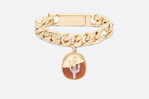 CACTUS JACK DIOR Chain Link Bracelet • Gold-Finish Brass with Orange Aventurine and White Mother-of-Pearl