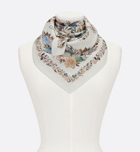 Dior Jardin d'Hiver 90 Square Scarf • White Multicolor Silk Twill