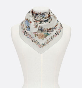 Dior Jardin d'Hiver 90 Square Scarf • White Multicolor Silk Twill