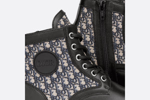 Kid's Dior Explorer Ankle Boot • Black Smooth Calfskin and Beige and Blue Dior Oblique Jacquard