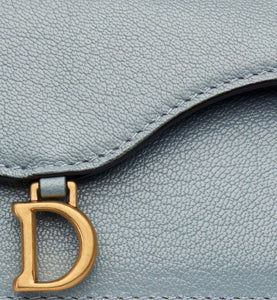 Saddle Flap Compact Zipped Card Holder • Cloud Blue Goatskin