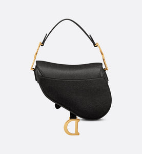 Mini Saddle Bag with Strap • Black Grained Calfskin