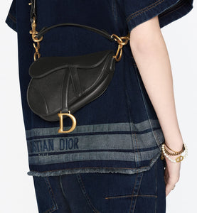 Mini Saddle Bag with Strap • Black Grained Calfskin