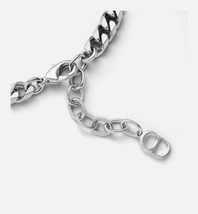 Dior Oblique Chain Link Bracelet • Silver-Finish Brass with Gray Crystals