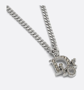 Dior Oblique Pendant Necklace • Silver-Finish Brass with Gray Crystals