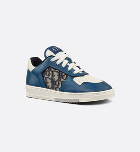 B27 Kid's Low-Top Sneaker • Navy Blue and Cream Smooth Calfskin with Beige and Black Dior Oblique Jacquard
