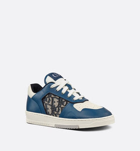 B27 Kid's Low-Top Sneaker • Navy Blue and Cream Smooth Calfskin with Beige and Black Dior Oblique Jacquard