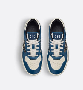 B27 Kid's Low-Top Sneaker • Navy Blue and Cream Smooth Calfskin with Beige and Black Dior Oblique Jacquard