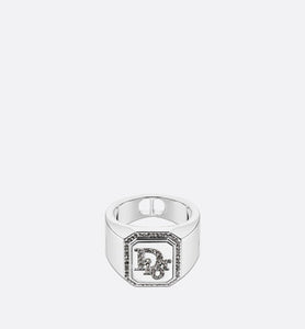 Dior Oblique Signet Ring • Silver-Finish Brass with Gray Crystals
