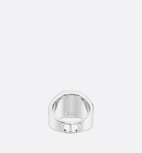 Dior Oblique Signet Ring • Silver-Finish Brass with Gray Crystals
