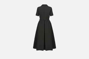 Mid-Length Belted Dress • Black Matte Cloqué Technical Fabric